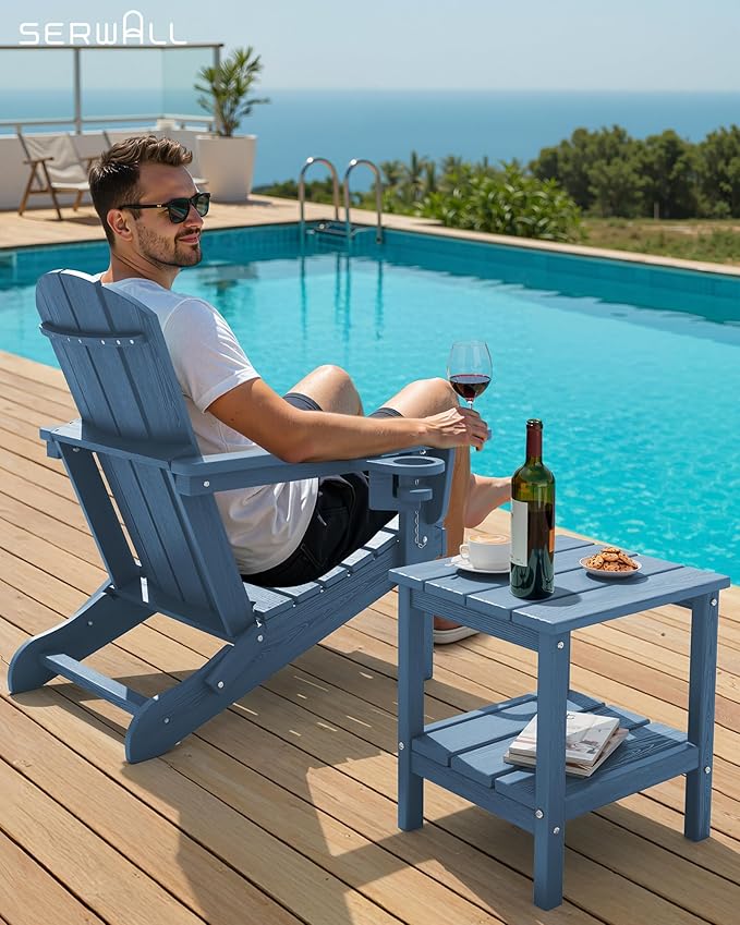 SERWALL 2-Tier HDPE Outdoor Side Table, Weatherproof Rectangular Adirondack Side Table, Blue - Photo 7