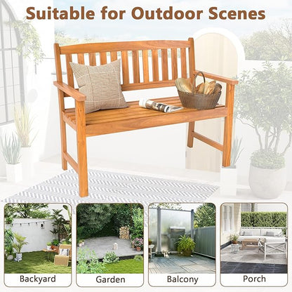 Giantex 2-Person Outdoor Bench, Acacia Wood Patio Bench w/Ergonomic Backrest, Comfortable Armrests & Curved Seat, Garden Bench for Backyard, Patio, Deck, Porch, 800 Lbs Weight Capacity, Natural