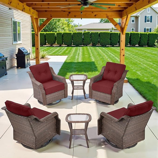 Belord Luxury 6-inch Thick Cushion Patio Furniture Set - Outdoor Swivel Rocker Glider Chairs Set of 4 with Glass Top - Photo 1