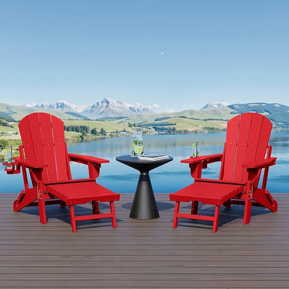 WestinTrends Malibu Folding Adjustable Adirondack Chair with Retractable Ottoman and Cup Holder (Set of 2), Red