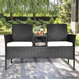 Outdoor Loveseat, 2 Seats Chair with Table, Cushions, Tempered Glass Tabletop, Wicker Patio Conversation Furniture Set - Photo 1