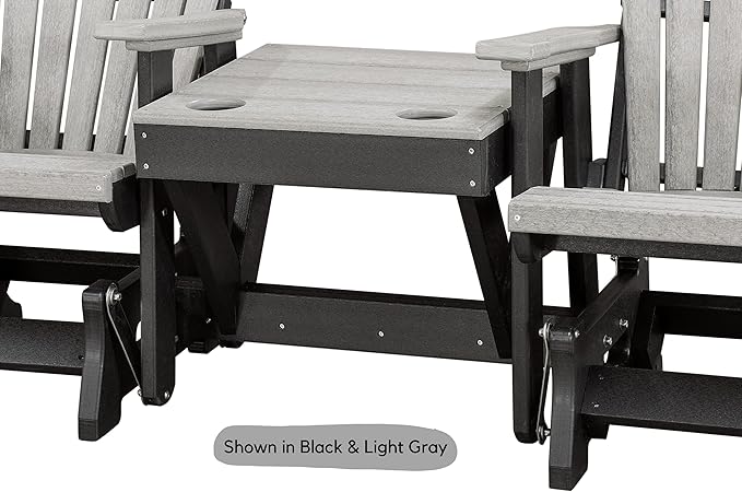 DutchCrafters Slat Fan Back Double Poly Adirondack Glider Outdoor Patio Chairs with Center Table (White & Aruba Blue)