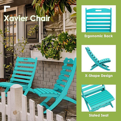 GREENVINES Folding-Xavier-Chair | Wave | Portable Adirondack-Chairs | HDPE Plastic | All Weather Fire-Pit Chair | Aqua | for Beach Outdoor Deck Poolside Garden Patio Porch Fishing