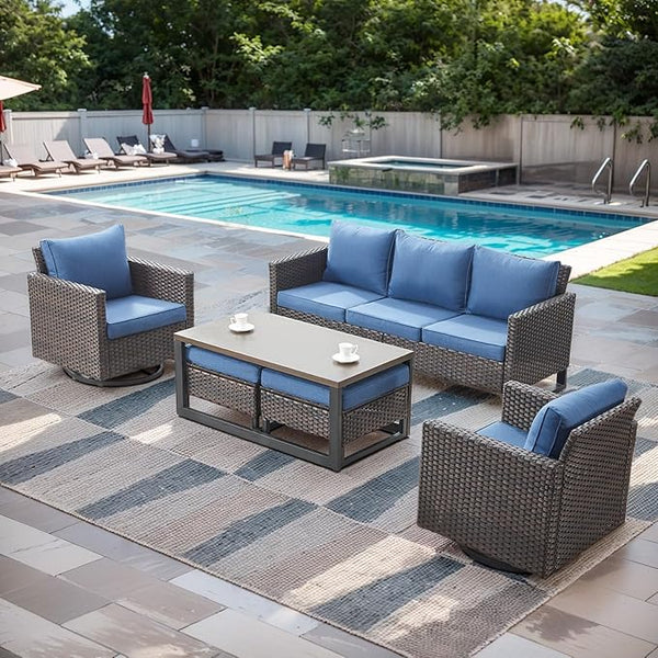 Rilyson Wicker Outdoor Patio Furniture Set - 6 Piece Patio Conversation Set with 2 Swivel Rocker Chairs - Photo 1