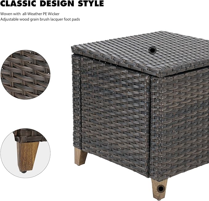 Grand patio Outdoor Furniture, Patio Wicker Sectional Sofa Modular Furniture Set Single Sofa with Thick Cushions for Deck Porch Poolside Garden (Side Table)