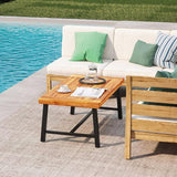 HAPPYGRILL Acacia Wood Patio Coffee Table, Outdoor Rectangular Center Table with Sturdy Metal Frame - Photo 5