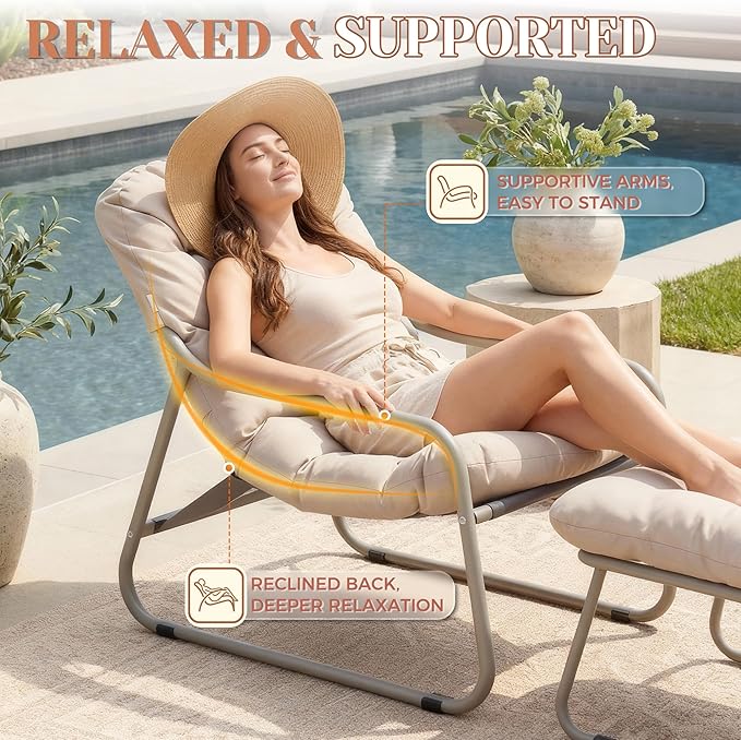 NICESOUL Outdoor Lounge Chair with Ottoman, Comfy Patio Lounge Chair with Reclined Back and Armrests - Photo 6