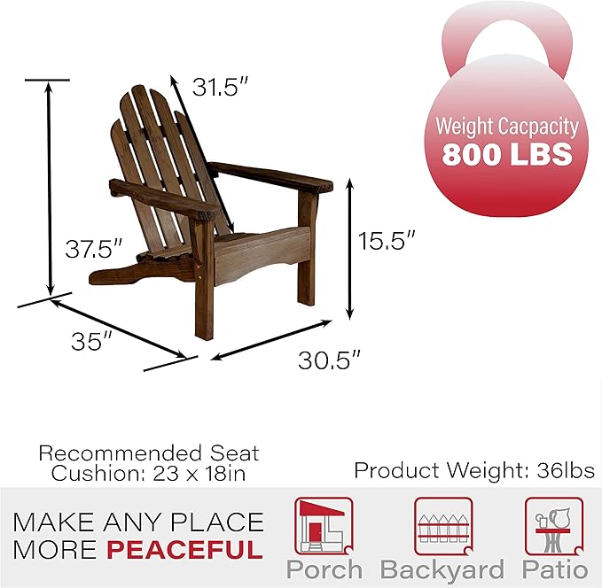 Amish Casual Heavy Duty Adirondack Chair in Dark Walnut - Authentic Amish Craftmanship from Treated Pine, Outdoor Chair Made in The USA, 800 Lb Weight Capacity