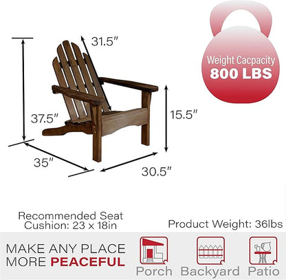 Amish Casual Heavy Duty Adirondack Chair in Dark Walnut - Authentic Amish Craftmanship from Treated Pine, Outdoor Chair Made in The USA, 800 Lb Weight Capacity