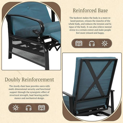 Oakcloud Adjustable Outdoor Lounge Chair Metal Patio Relaxing Recliner Chair Set with Bistro Table and Removable Cushions(Peacock Blue)