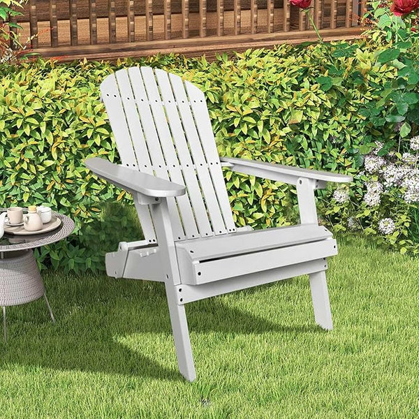 Foldable Adirondack Chairs - All-Weather Lawn & Patio Chairs with Wide Armrests, Solid Wood, 350 Lbs, White - Photo 1