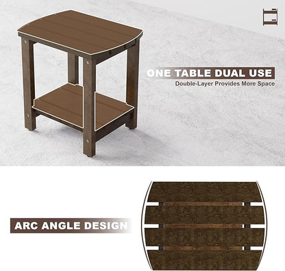 Adirondack Side Table, Double Outdoor Side Tables 18" Solid End Tables, Small Outdoor Coffee Table Pine Wood Weather Resistant for Patio, Backyard,Pool (18-Dark Brown, Set of 1)
