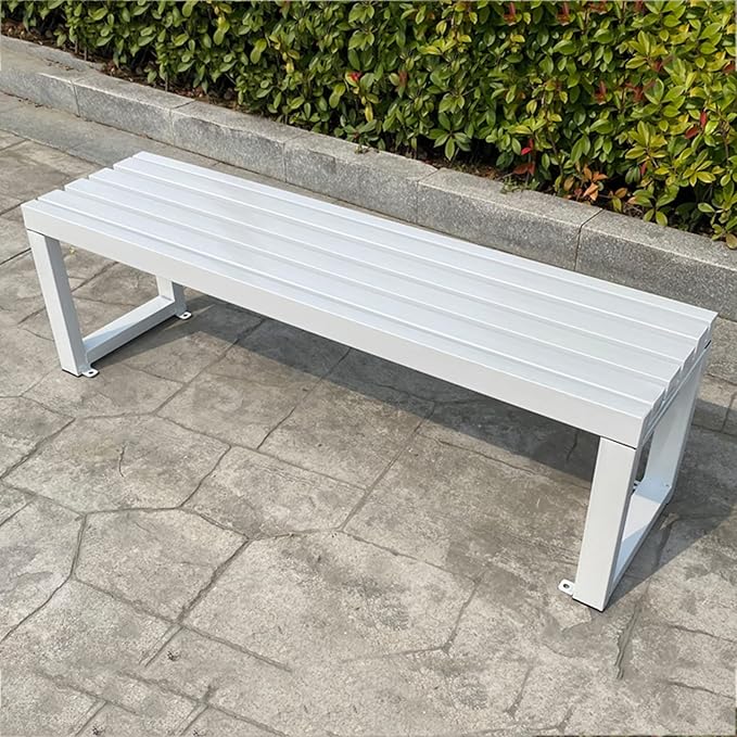 Outdoor Metal Garden Bench, 70.8in Slatted Patio Seating for Yard, Picnic & Porch Decor - Durable White Furniture for Park & Backyard Use