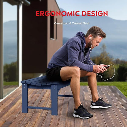 Costaelm Outdoor Benches Weatherproof, All Weather Resistant Park Bench Poly Lumber Backless Garden Bench Seat for Entryway Front Porch, Navy Blue