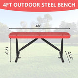 4 Feet Outdoor Steel Bench, Red Heavy Duty Metal Park Bench for Outside, Weatherproof Dock Bench - Photo 2