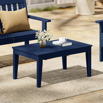 Costaelm Adirondack Outdoor Coffee Table, HDPE Drink Table Weather Resistant, Patio Porch Accent Balcony Table Outdoor End Table for Pool, Seaside, Backyard, Navy Blue
