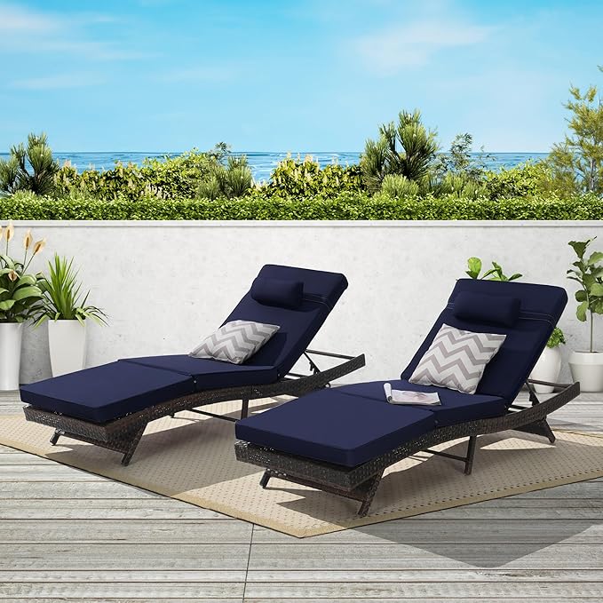 Outdoor Lounge Chairs Set of 2, Wicker Chaise Lounge Chair Pool Chaise Lounge - Photo 1