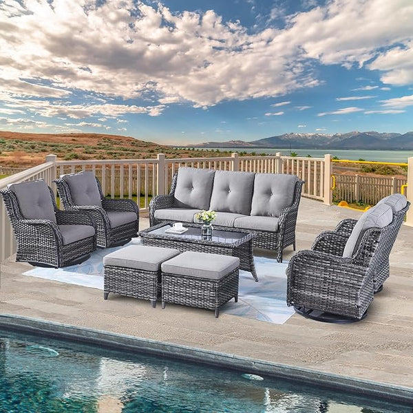 Belord Wicker Patio Furniture Sets - 8 Piece Rattan Outdoor Furniture Conversation Sets with 4 Swivel Rocker Chairs - Photo 1