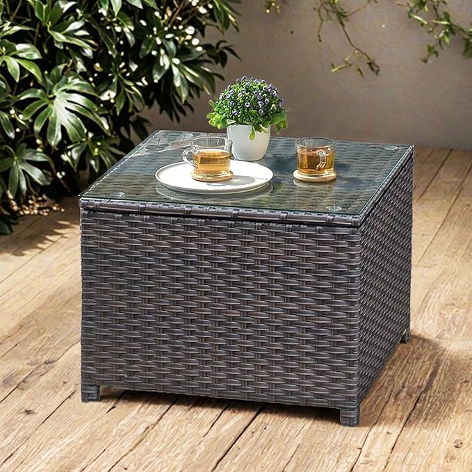 ovios Outdoor Side Table with Tempered Glass Top - Photo 3