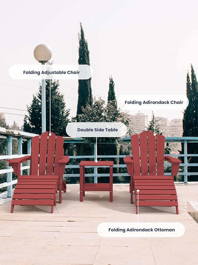KINGYES Folding Adirondack Ottomans Set of 4 for Adirondack Chair, Red