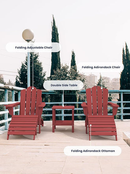 KINGYES Folding Adirondack Ottomans Set of 4 for Adirondack Chair, Red
