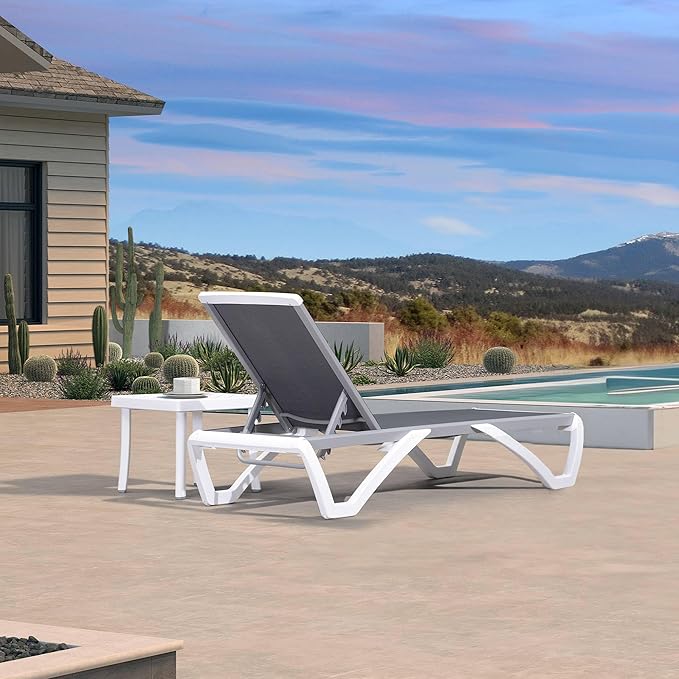 PURPLE LEAF Patio Chaise Lounge Chair Set Outside Aluminum Plastic Stackable Tanning Chairs with Side Table for Pool Sunbathing Beach Deck Outdoor Lounger, Light Grey
