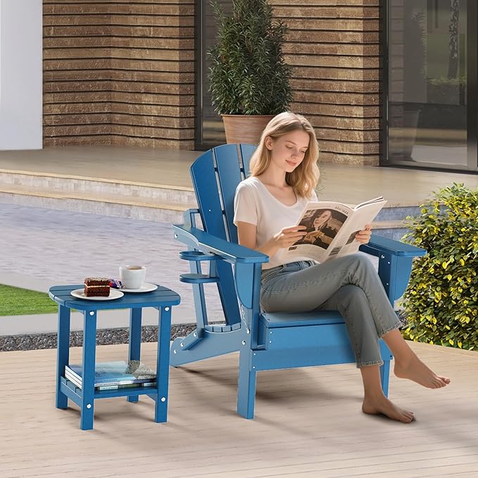 nalone Adirondack Side Table 16.5" Outdoor Side Table HDPE Plastic Double Adirondack End Table Small Table for - Photo 2