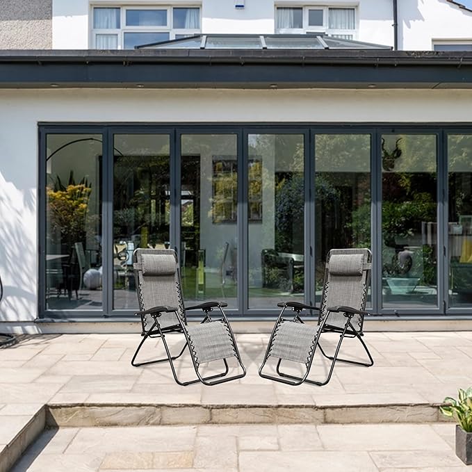 Caravan Canopy Infinity Zero Gravity Steel Frame Patio Deck Chair, Grey (Pair)
