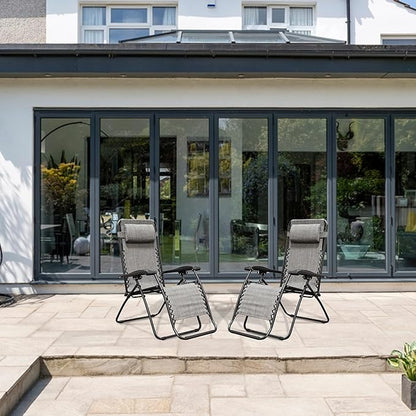 Caravan Canopy Infinity Zero Gravity Steel Frame Patio Deck Chair, Grey (Pair)