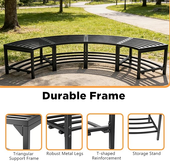 Heavy-Duty Outdoor Metal Benches Set of 4, Backless Curved Fire Pit Seating with Weatherproof, Quick Assembly for Patio - Photo 5