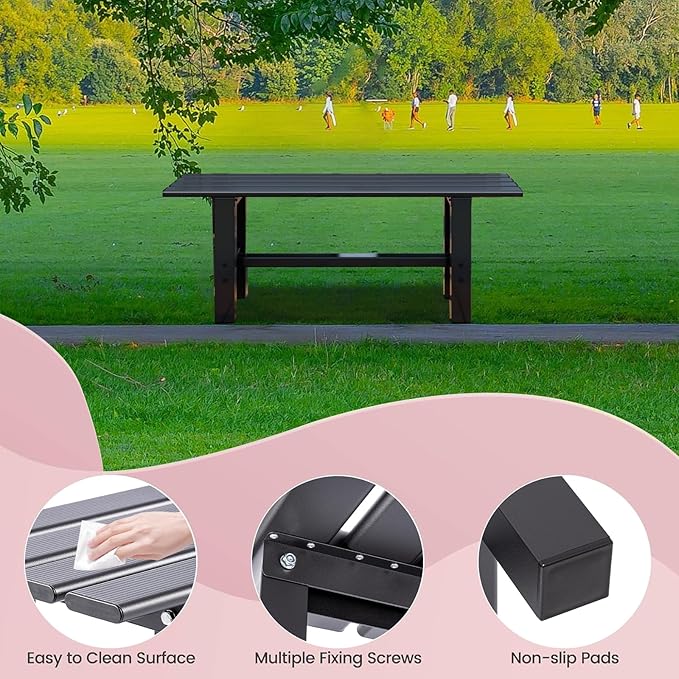 TECSPACE 35 Inches Aluminum Outdoor Weatherproof Bench Backless, 330 LBS Bearing Capacity Garden Porch Bench, Black