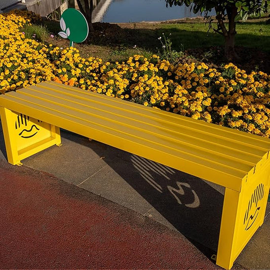 Outdoor Metal Garden Bench, Heavy-Duty 1102 Lb Capacity, Stylish Patio Seating for Yards, Lawns, Porches & Parks - 39in Yellow Bench for All Spaces