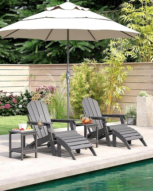 BRIOPAWS Folding-Adirondack-Chairs Set of 2 | HDPE | Fire Pit Chair | Cup Holder | Weather Resistance | Grey | for Outdoor Backyard Deck Patio