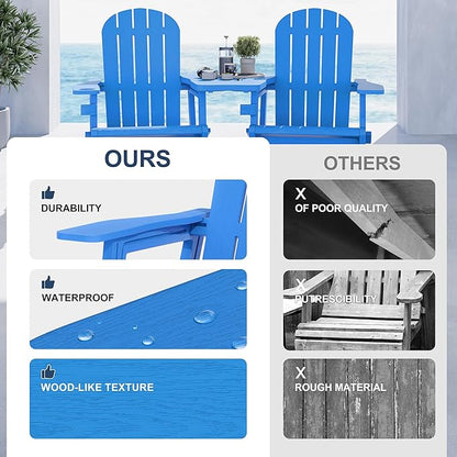 Vongrasig Adirondack Chairs Set of 2 with Removable Tabletop, All-Weather HDPE Outdoor Chair Set with Wooden Textured, Cup Holder for Patio, Poolside, Deck, Garden, Light Blue