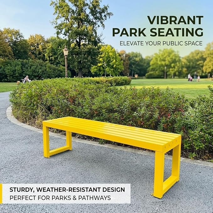 Outdoor Bench Backless Metal Garden Bench, 3.3ft 3.9ft 4.9ft 5.9ft Heavy Duty Weatherproof Patio Bench for 2-3 Person Seating, Steel Park Benches for Outside Yard Front Porch Deck(Yellow,3.93ft)