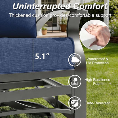 Gotland Aluminum Patio Furniture Set, Metal Outdoor Furniture with 2 Ottomans 5.1’’ High-Resilience Seat Cushions, 5 Piece Patio Set, Oversized Outdoor Sectional Patio Conversation Sets, Navy