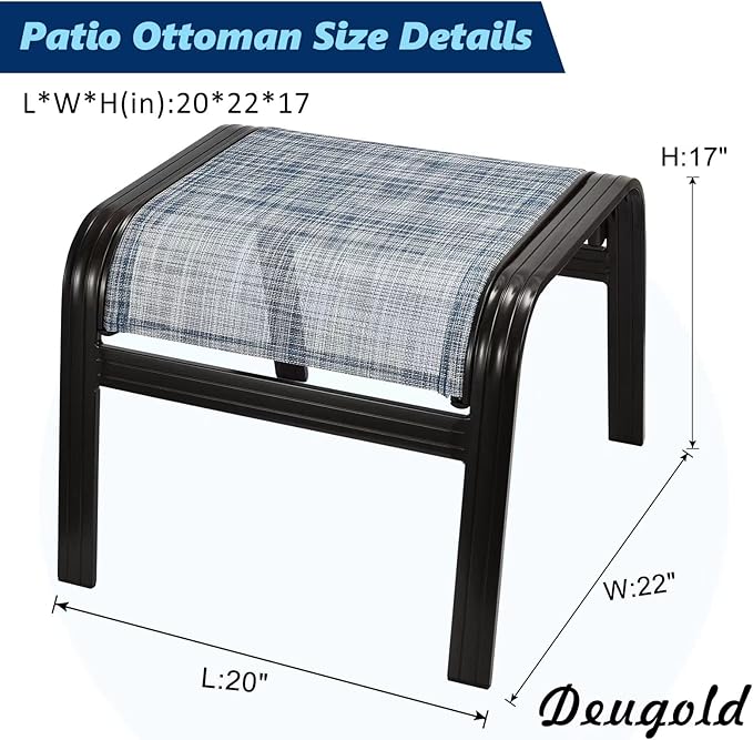 Outdoor Footstools for Patio,Textile Ottomans Metal Dining Footrests Stack Chairs for Lawn,Garden or Porch 2 Set Blue - Photo 3