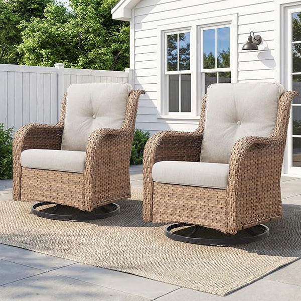 Belord Outdoor Swivel Chairs Set of 2, Patio Wicker Rocker Chairs, All Weather Patio Conversation Furniture Set - Photo 1