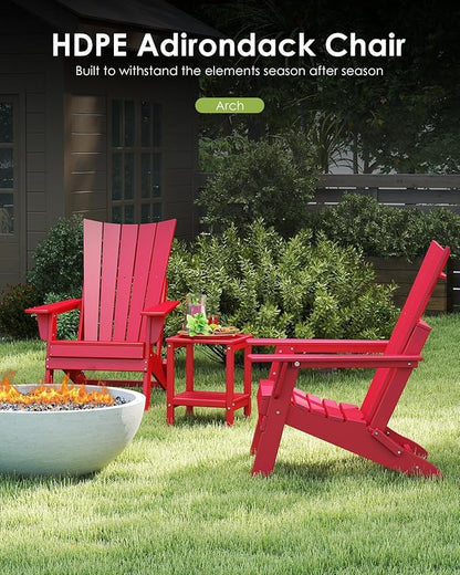 GREENVINES Folding-Adirondack-Chairs-Set-of-4 | HDPE Plastic | Arch Series | Fire Pit Chair | All Weather | for Outdoor Patio Deck Backyard Poolside | Red