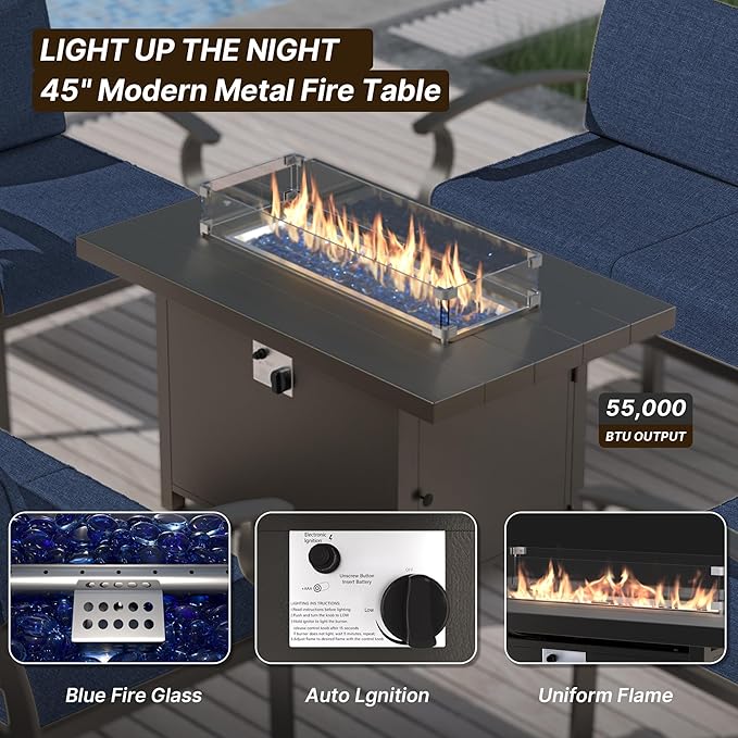 Gotland Aluminum Patio Furniture Set with Fire Pit Table - Photo 7
