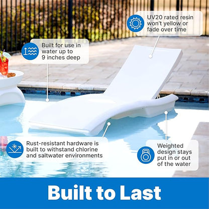 Step2 Vero Adjustable Back in-Pool Lounger with Storage, Pool Chair, Weighted, White