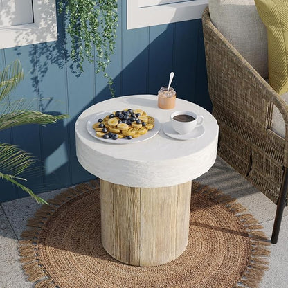 SUNBURY Outdoor Concrete Coffee Table, 20" W Patio Dining Table, Outdoor MgO Table Round in Antique Beige Coffee Table for Patio, Garden, Backyard