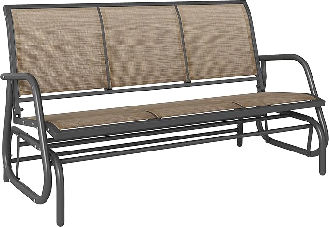 Outsunny 3-Person Patio Glider Bench, Outdoor Porch Glider Swing with 3 Seats, Breathable Mesh Fabric, Metal Frame - Photo 1