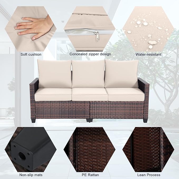 3-Seater Deep Seat Outdoor Sofa - High Back Patio Couch with Water-Resistant Cushions, All-Weather PE Rattan for Patio - Photo 5