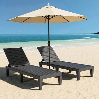 Outdoor Chaise Lounge Chair Set of 2,Lightweight Patio Chairs,Waterproof Lawn Chairs Lounge Outdoor,5-Positions Adjustable Pool Lounge Chair for Garden Beach Patio Poolside and Deck,Striped Black