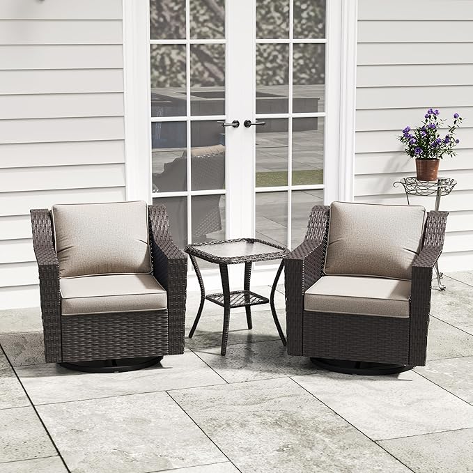 3 Pieces Patio Conversation Furniture Set - 2 Swivel Chairs, 1 Side Table - Photo 4