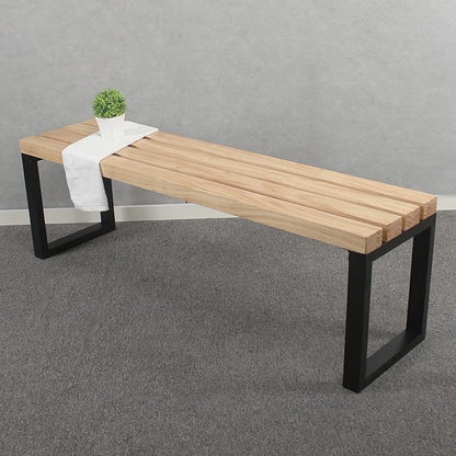 MBQQ Outdoor Soild Wood Bench,55 inch Patio Picnic Bench,Oil Finished Backless Wooden Garden Park Bench for Patio Porch, Modern Slim Indoor Dining Furniture,Sandblast Finish/Rustic Metal,Log Color