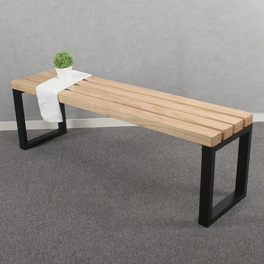 MBQQ Outdoor Soild Wood Bench,55 inch Patio Picnic Bench,Oil Finished Backless Wooden Garden Park Bench for Patio Porch, Modern Slim Indoor Dining Furniture,Sandblast Finish/Rustic Metal,Log Color