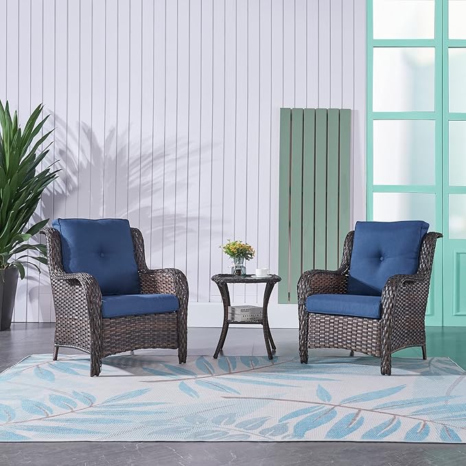 Rilyson Patio Bistro Set Wicker Chairs - 3 Piece Outdoor Rattan Conversation Set with 2 Armrest Chair and 1 Side Table - Photo 6