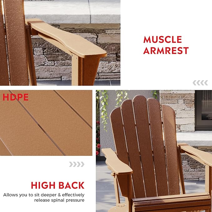 Costaelm Lakeview Outdoor Patio HDPE Adirondack Chair with Cup Holder, Teak